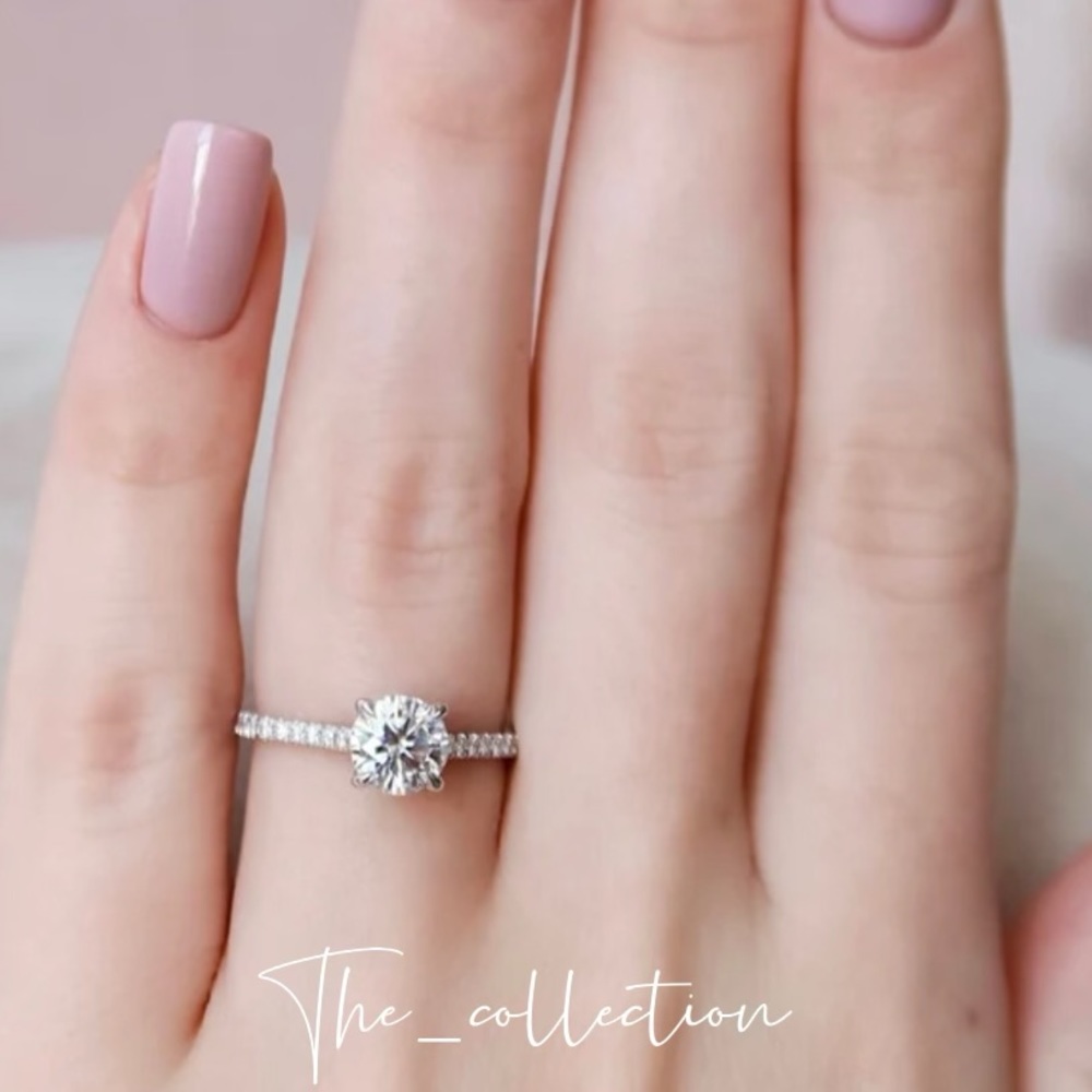 ROUND CUT ENGAGEMENT STERLING SILVER RING - Picture 4 of 4